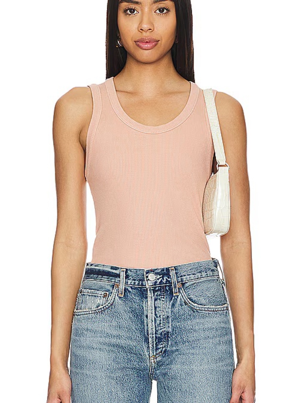AGOLDE Poppy Scoop Neck Ribbed Tank Top Pink Rose Garment Dyed